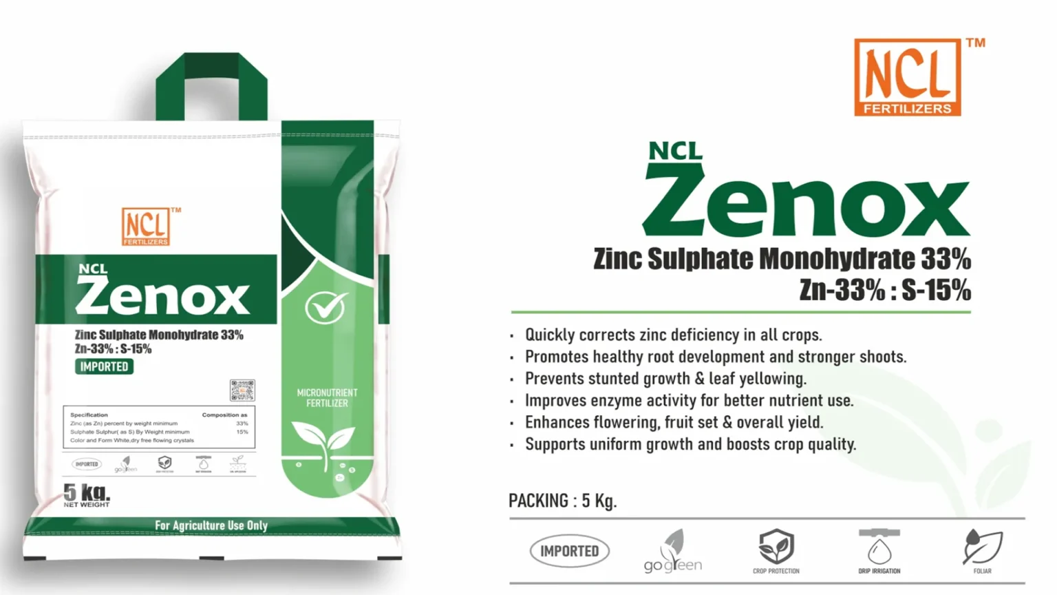 NCL Zenox (Zinc Sulphate Monohydrate 33% Zn-33%:S-15%)